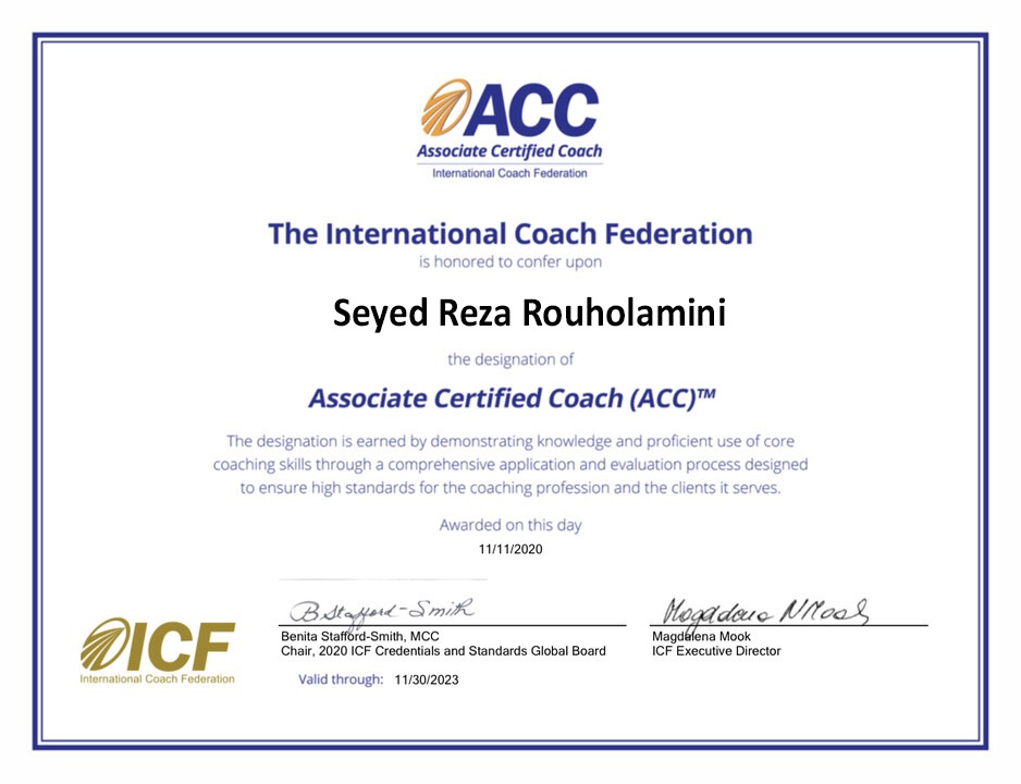 مدرک ACC دکتر سید رضا روح الامینی مدیر و مالک ایران پاور بی آی