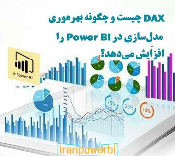 نمودارهای سه‌بعدی و دایره‌ای در Power BI که نشان‌دهنده کاربرد DAX در مدل‌سازی داده‌ها هستند